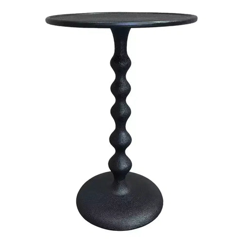 The Urban Port 22" Round Side End Table Cast Aluminum with Hammered Texture Black