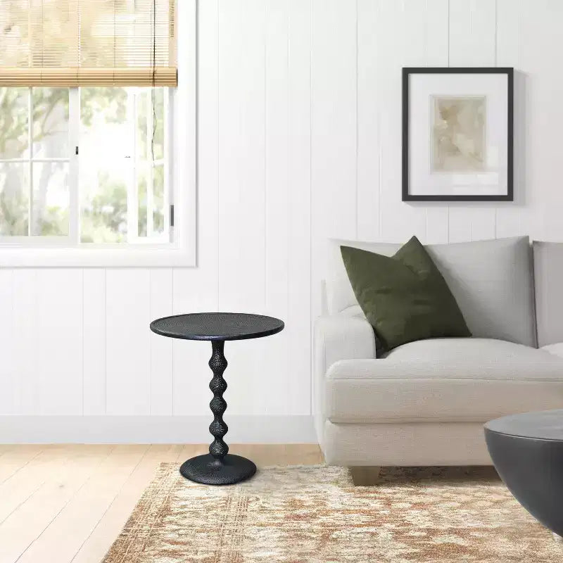 Table d'appoint ronde 22" en fonte d'aluminium texturée martelée noire