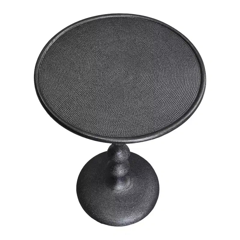 Table d'appoint ronde 22" en fonte d'aluminium texturée martelée noire