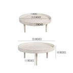 Table basse de 33" en bois de manguier massif, fabriquée à la main, ronde, rainurée, bord surélevé, blanc vieilli