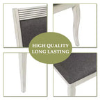 Lot de 2 chaises de salle à manger en hévéa vieilli blanc cassé et tissu gris