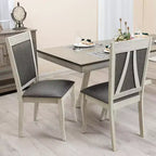 Lot de 2 chaises de salle à manger en hévéa vieilli blanc cassé et tissu gris