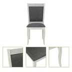 Lot de 2 chaises de salle à manger en hévéa vieilli blanc cassé et tissu gris