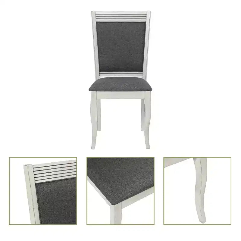 Lot de 2 chaises de salle à manger en hévéa vieilli blanc cassé et tissu gris
