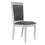 Lot de 2 chaises de salle à manger en hévéa vieilli blanc cassé et tissu gris