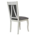 Lot de 2 chaises de salle à manger en hévéa vieilli blanc cassé et tissu gris