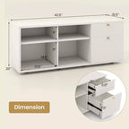 Meuble de rangement avec 2 tiroirs, 4 casiers et pieds réglables, Meuble de présentation au sol blanc