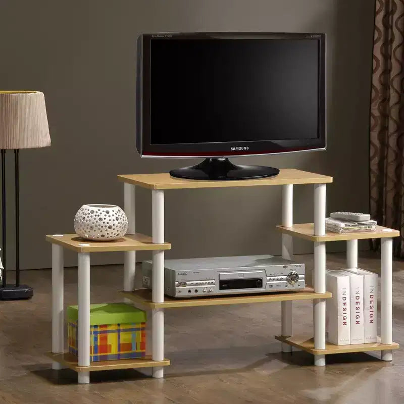 Furinno Simple Design TV Stand for TV's up to 30 Media Center Console Table w/ Open Reversible Shelf No Tools Entertainment Center,Beech/White