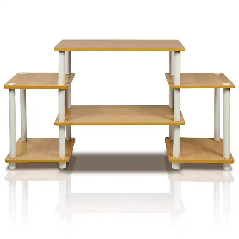 Meuble TV au design simple pour téléviseurs jusqu'à 30 pouces, console multimédia avec étagère ouverte réversible, meuble TV sans outils, hêtre/blanc