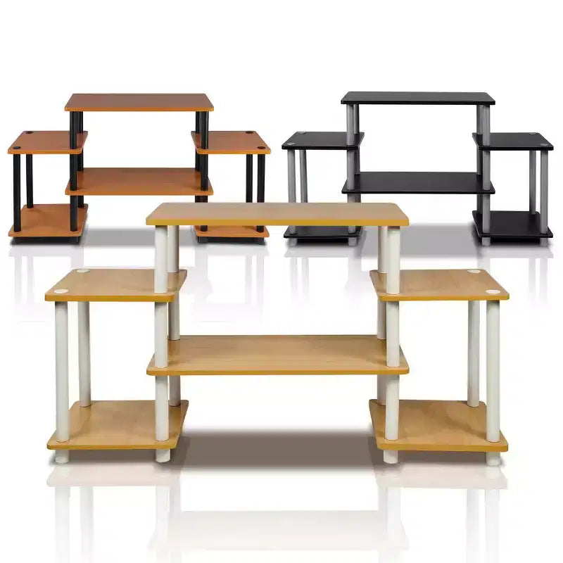 Meuble TV au design simple pour téléviseurs jusqu'à 30 pouces, console multimédia avec étagère ouverte réversible, meuble TV sans outils, hêtre/blanc