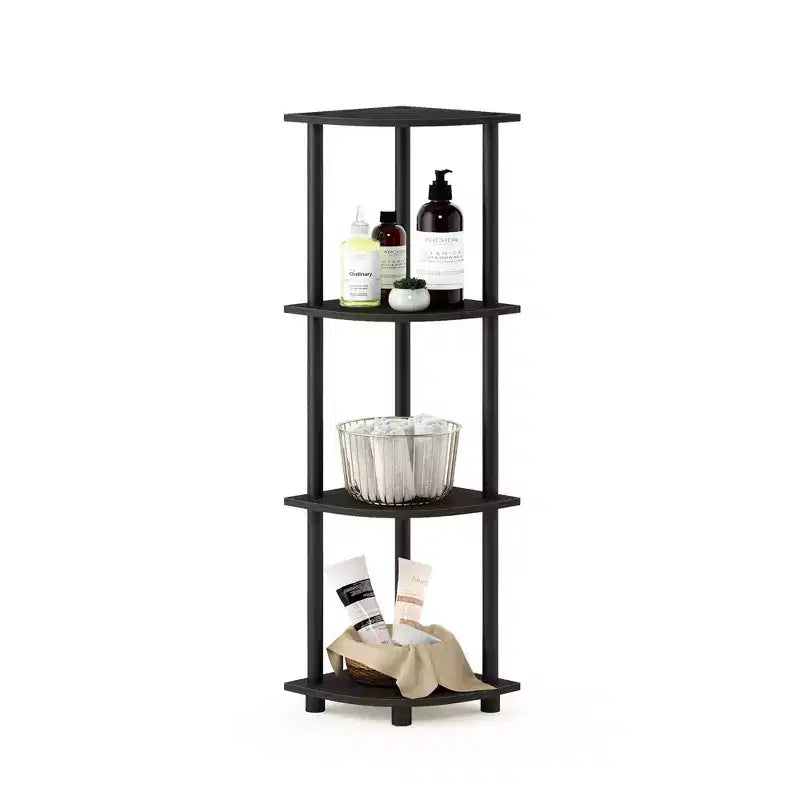 Étagère d'angle à 4 niveaux, meuble de rangement multifonctionnel, étagère de salle de bain, expresso/noir