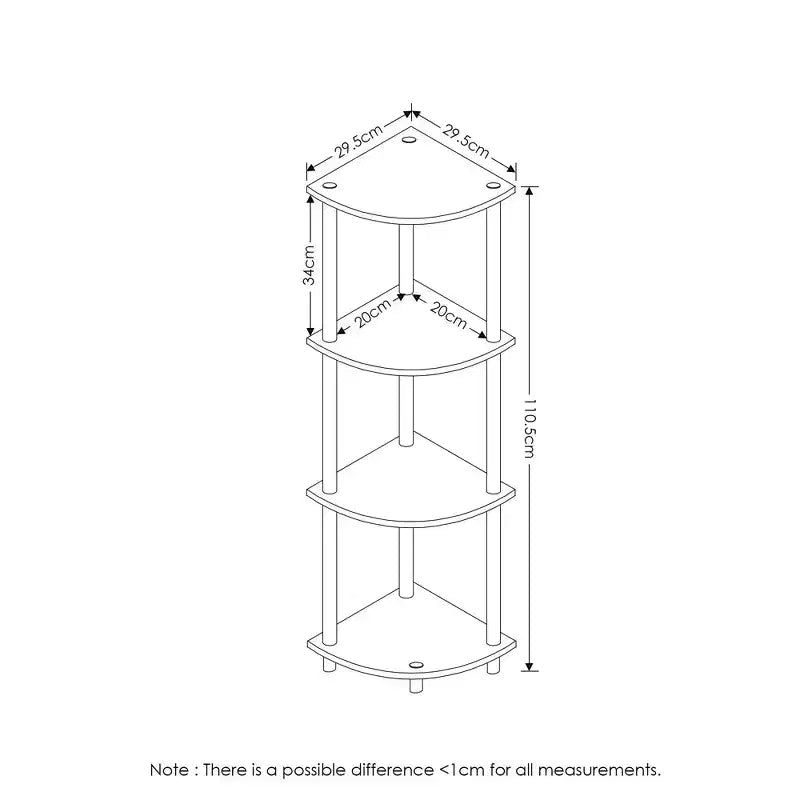 Étagère d'angle à 4 niveaux, meuble de rangement multifonctionnel, étagère de salle de bain, expresso/noir