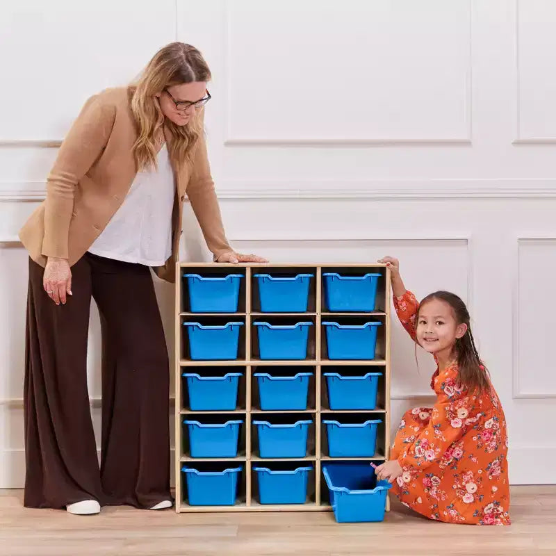 Meuble de rangement 15 casiers Streamline avec 15 bacs à ouverture frontale, 5x3, mobilier pour enfants