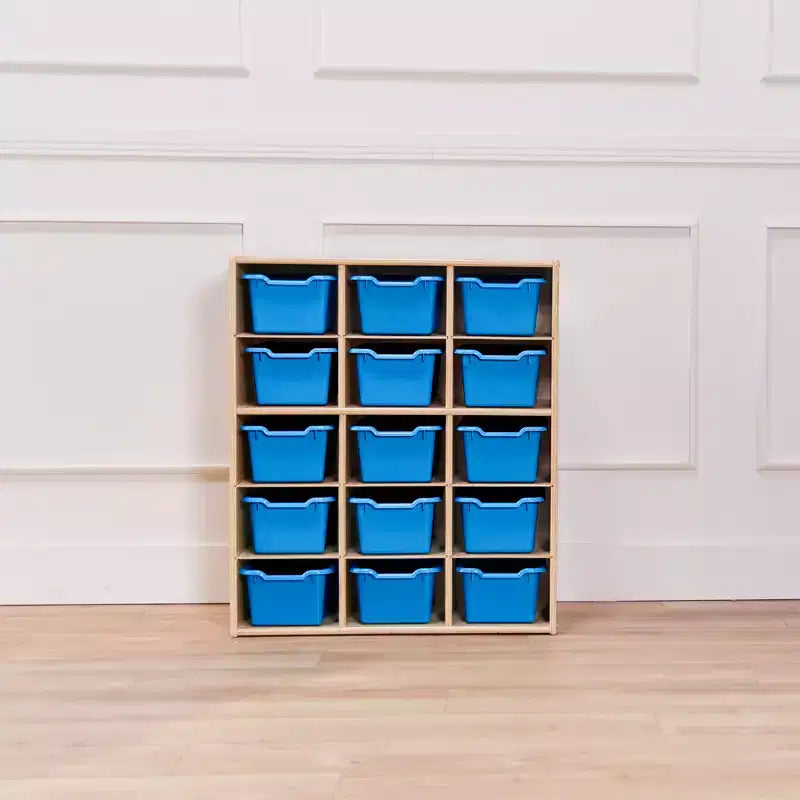 Meuble de rangement 15 casiers Streamline avec 15 bacs à ouverture frontale, 5x3, mobilier pour enfants