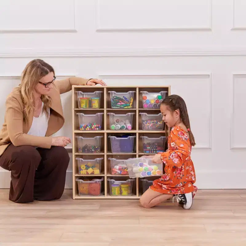 Meuble de rangement 15 casiers Streamline avec 15 bacs à ouverture frontale, 5x3, mobilier pour enfants
