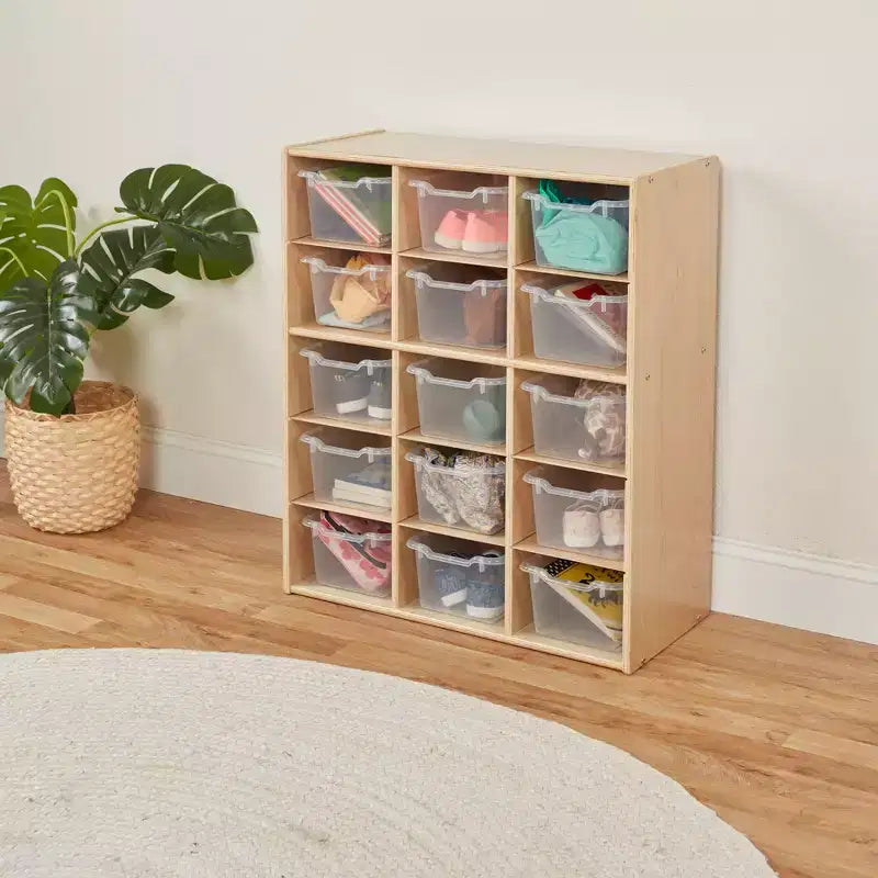 Meuble de rangement 15 casiers Streamline avec 15 bacs à ouverture frontale, 5x3, mobilier pour enfants
