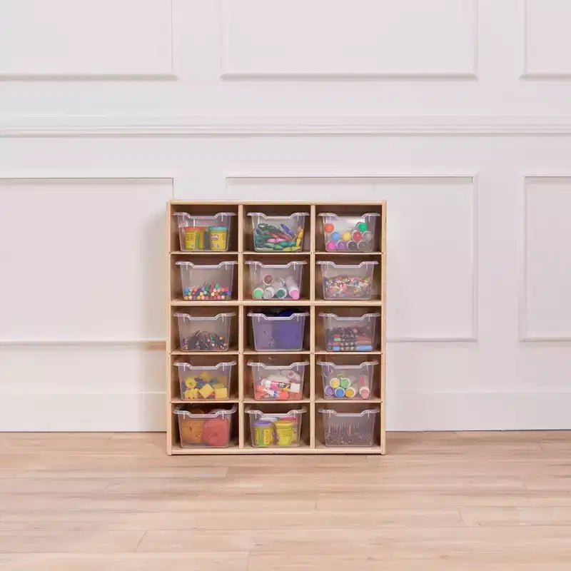 Meuble de rangement 15 casiers Streamline avec 15 bacs à ouverture frontale, 5x3, mobilier pour enfants