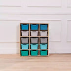 Meuble de rangement 15 casiers Streamline avec 15 bacs à ouverture frontale, 5x3, mobilier pour enfants