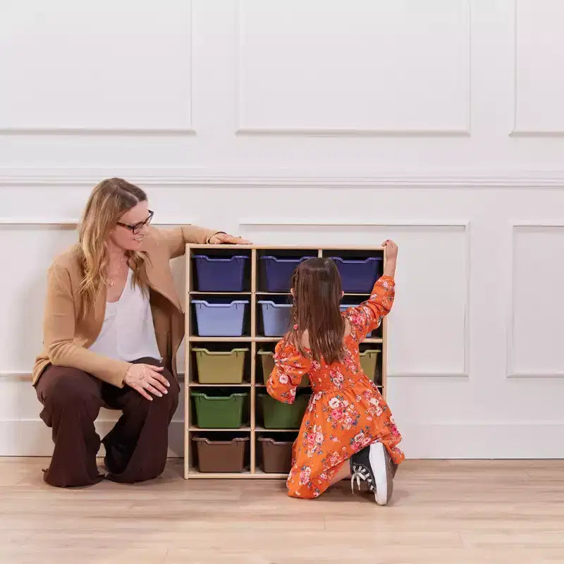 Meuble de rangement 15 casiers Streamline avec 15 bacs à ouverture frontale, 5x3, mobilier pour enfants