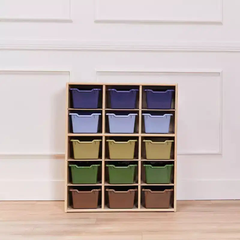 Meuble de rangement 15 casiers Streamline avec 15 bacs à ouverture frontale, 5x3, mobilier pour enfants