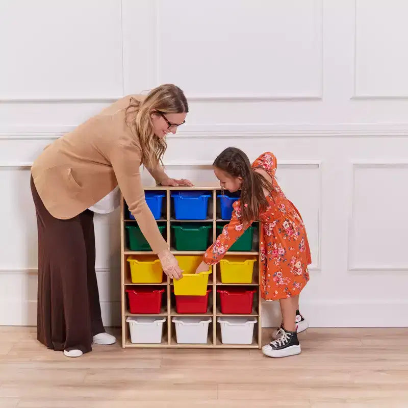 Meuble de rangement 15 casiers Streamline avec 15 bacs à ouverture frontale, 5x3, mobilier pour enfants