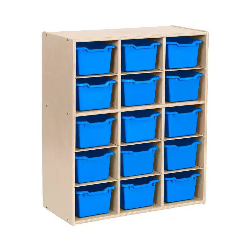 Meuble de rangement 15 casiers Streamline avec 15 bacs à ouverture frontale, 5x3, mobilier pour enfants