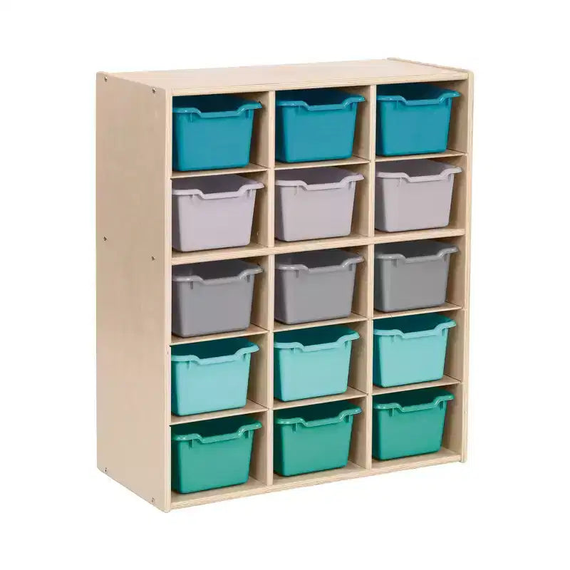 Meuble de rangement 15 casiers Streamline avec 15 bacs à ouverture frontale, 5x3, mobilier pour enfants