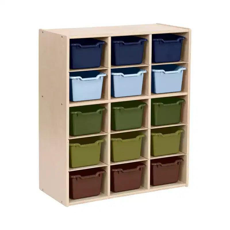 Meuble de rangement 15 casiers Streamline avec 15 bacs à ouverture frontale, 5x3, mobilier pour enfants