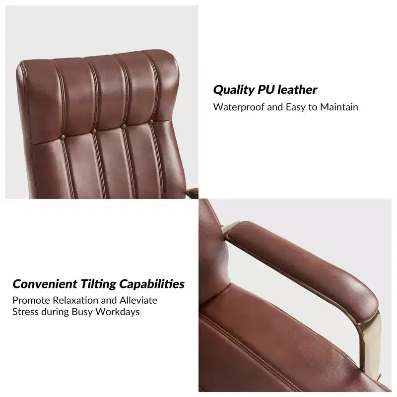 Chaise de bureau moderne en cuir pivotante et inclinable avec capitonnage en canal.