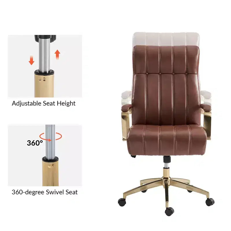 Chaise de bureau moderne en cuir pivotante et inclinable avec capitonnage en canal.