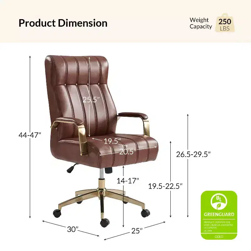 Chaise de bureau moderne en cuir pivotante et inclinable avec capitonnage en canal.