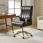 Chaise de bureau moderne en cuir pivotante et inclinable avec capitonnage en canal.