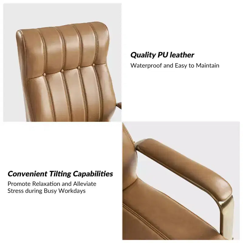 Chaise de bureau moderne en cuir pivotante et inclinable avec capitonnage en canal.
