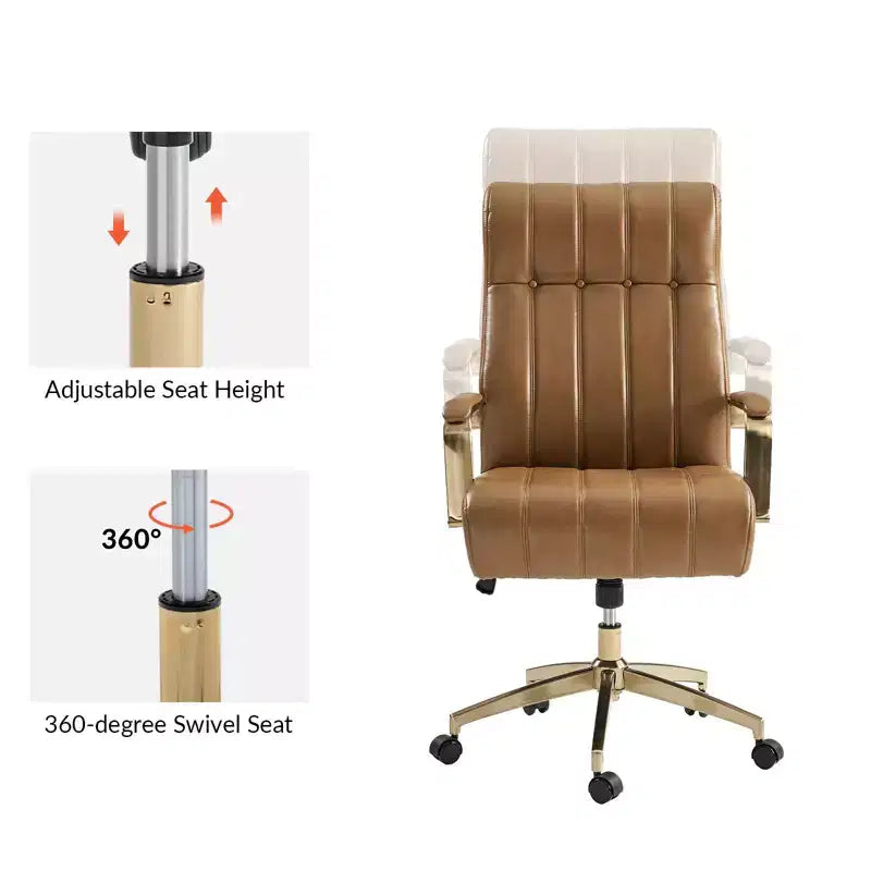 Chaise de bureau moderne en cuir pivotante et inclinable avec capitonnage en canal.