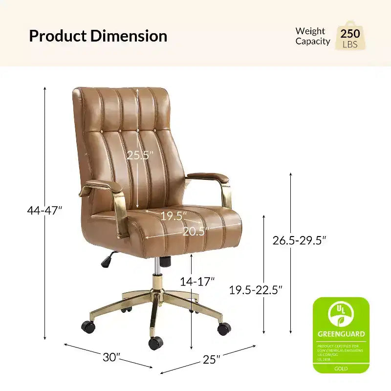 Chaise de bureau moderne en cuir pivotante et inclinable avec capitonnage en canal.
