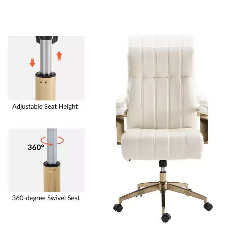 Chaise de bureau moderne en cuir pivotante et inclinable avec capitonnage en canal.