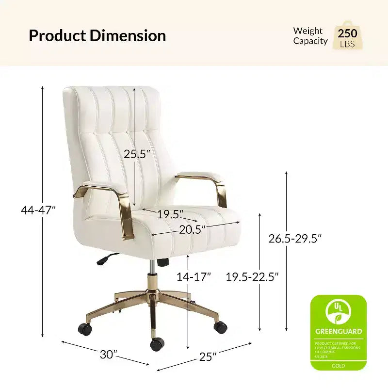 Chaise de bureau moderne en cuir pivotante et inclinable avec capitonnage en canal.