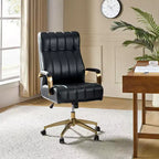 Chaise de bureau moderne en cuir pivotante et inclinable avec capitonnage en canal.