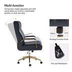 Chaise de bureau moderne en cuir pivotante et inclinable avec capitonnage en canal.