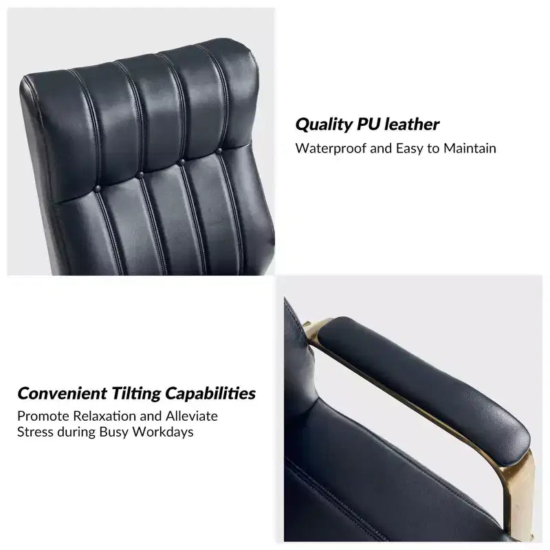 Chaise de bureau moderne en cuir pivotante et inclinable avec capitonnage en canal.