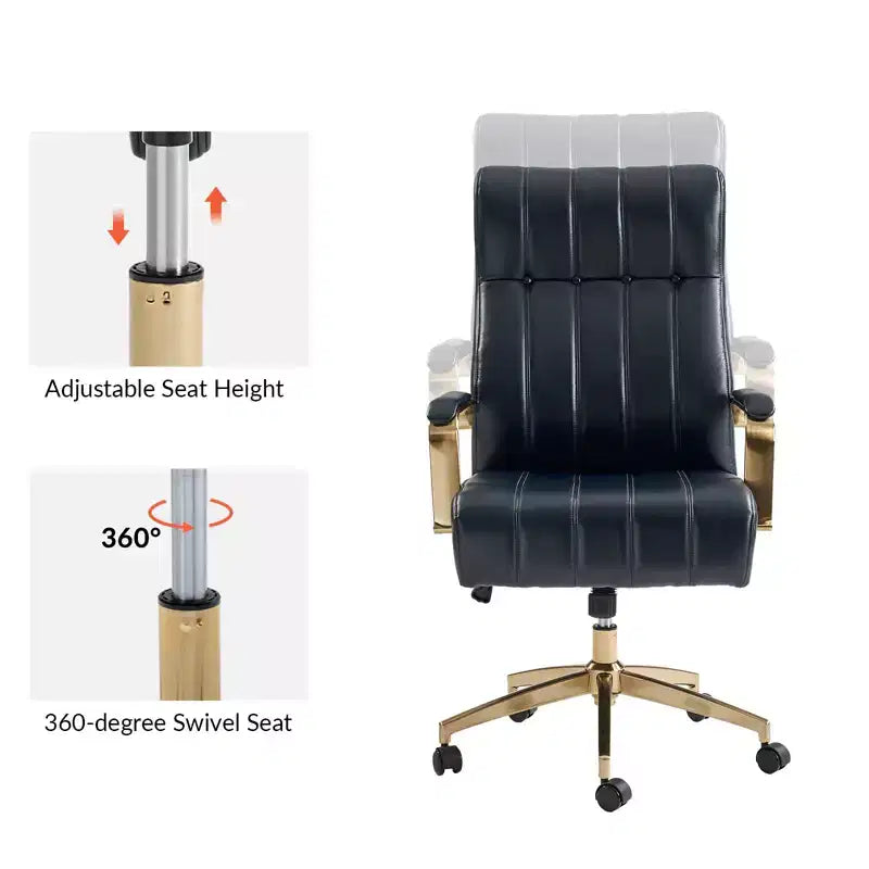 Chaise de bureau moderne en cuir pivotante et inclinable avec capitonnage en canal.