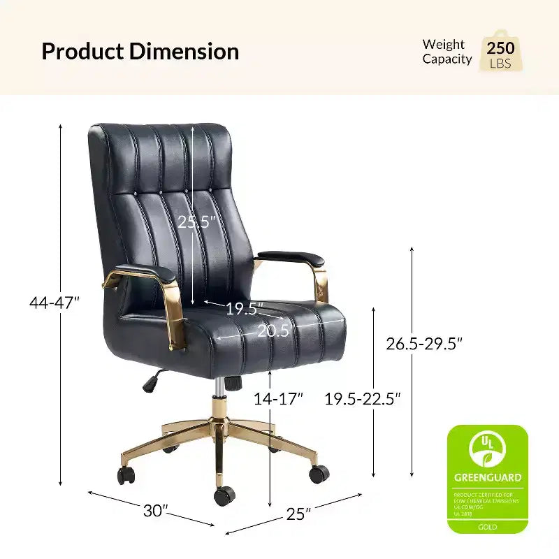 Chaise de bureau moderne en cuir pivotante et inclinable avec capitonnage en canal.
