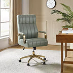 Chaise de bureau moderne en cuir pivotante et inclinable avec capitonnage en canal.