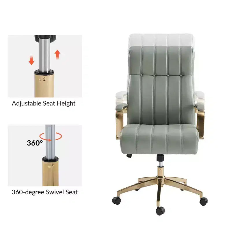 Chaise de bureau moderne en cuir pivotante et inclinable avec capitonnage en canal.