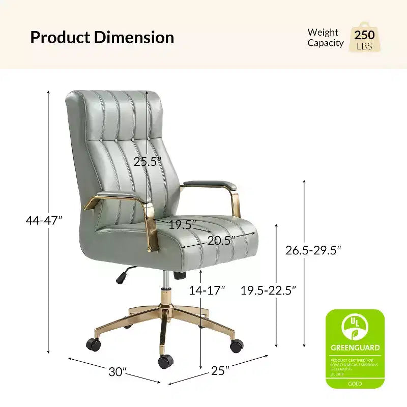Chaise de bureau moderne en cuir pivotante et inclinable avec capitonnage en canal.