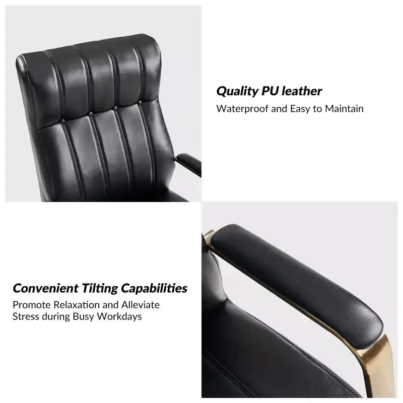 Chaise de bureau moderne en cuir pivotante et inclinable avec capitonnage en canal.