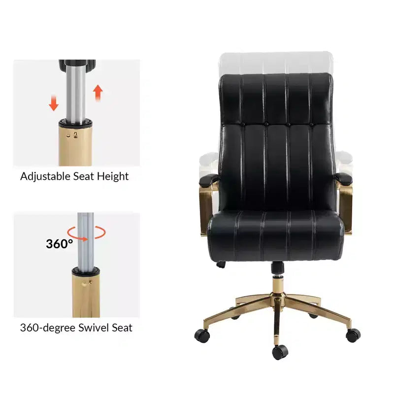 Chaise de bureau moderne en cuir pivotante et inclinable avec capitonnage en canal.