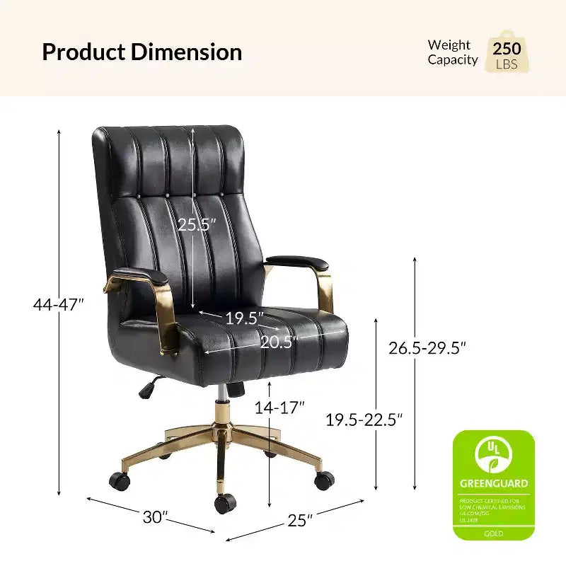 Chaise de bureau moderne en cuir pivotante et inclinable avec capitonnage en canal.