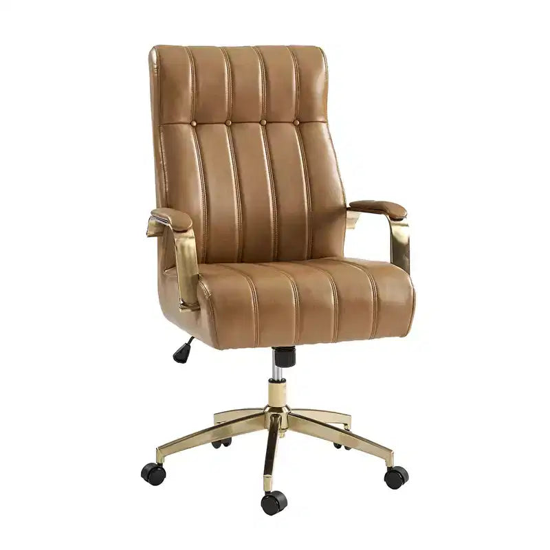 Chaise de bureau moderne en cuir pivotante et inclinable avec capitonnage en canal.