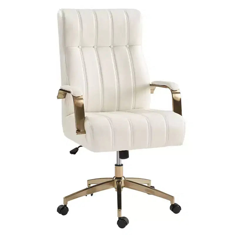 Chaise de bureau moderne en cuir pivotante et inclinable avec capitonnage en canal.